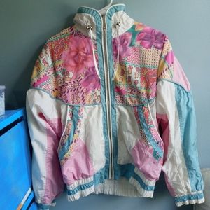 Vintage East West Pastel Floral Windbreaker Jacket size medium
